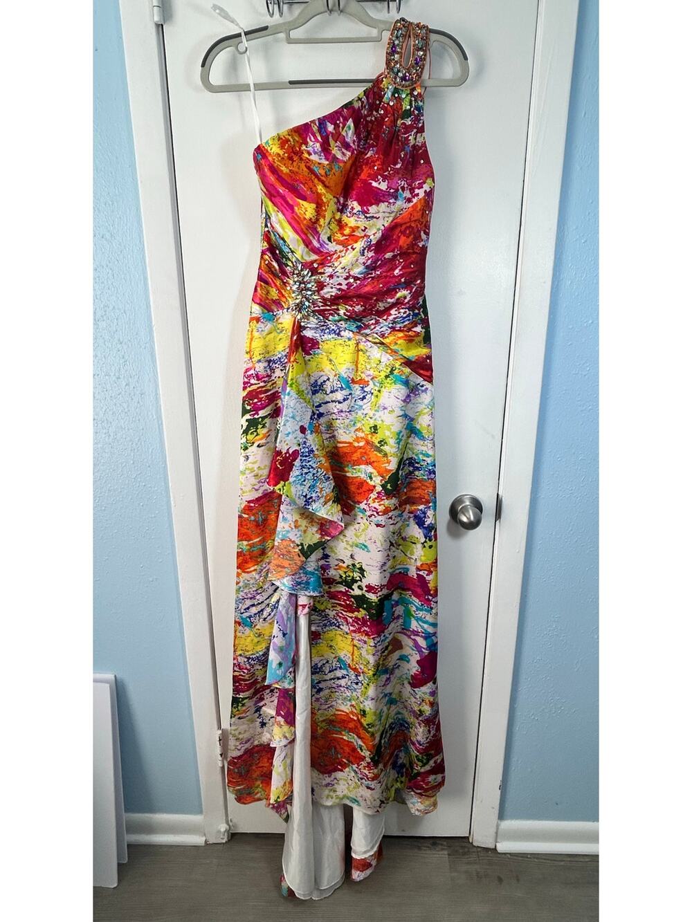 Night Moves Prom Dress Size 2 Rainbow Watercolor Rhinestones Hoco